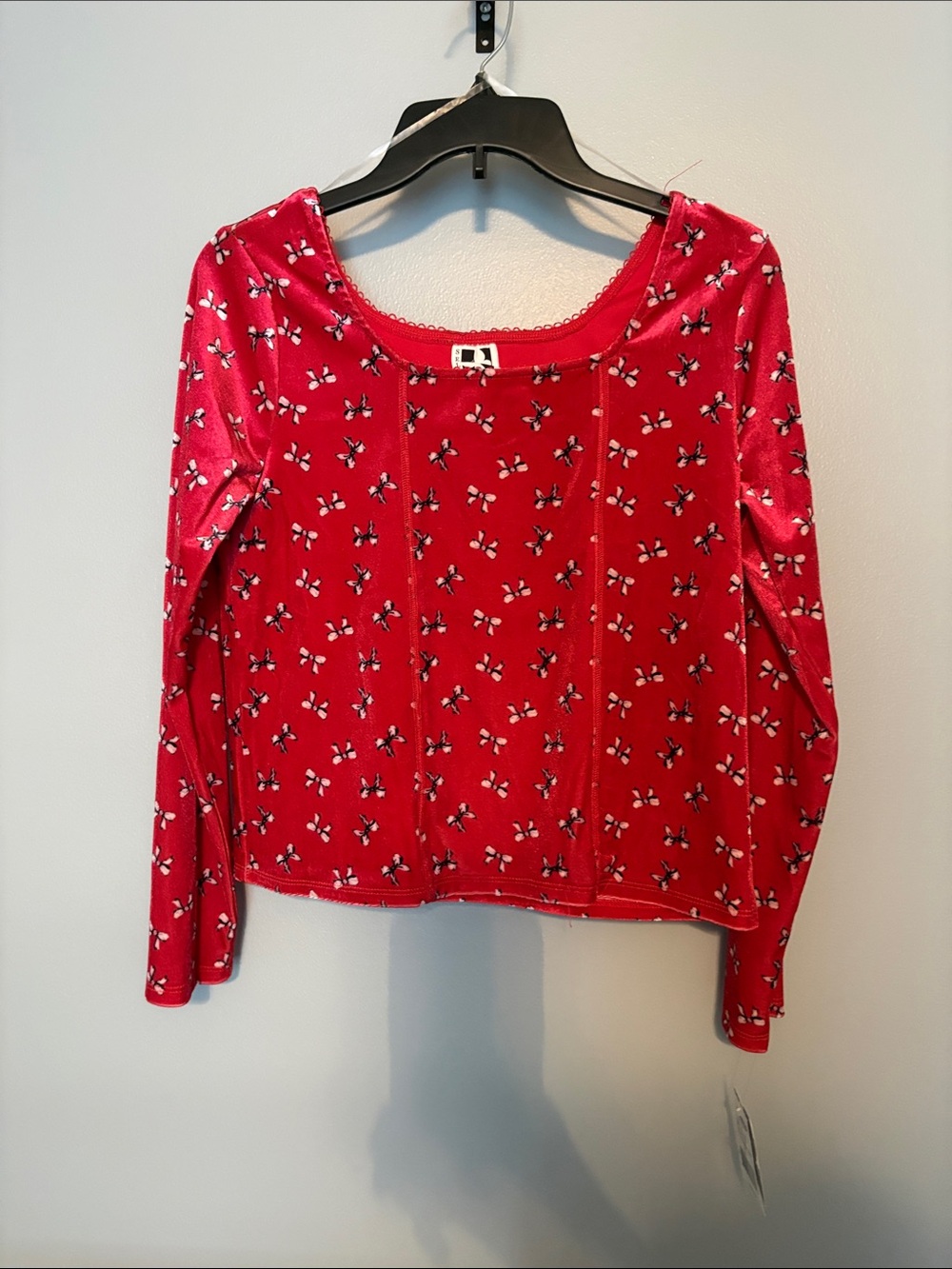 Women's Red Patterned Long-Sleeve Top Self Esteem NWT